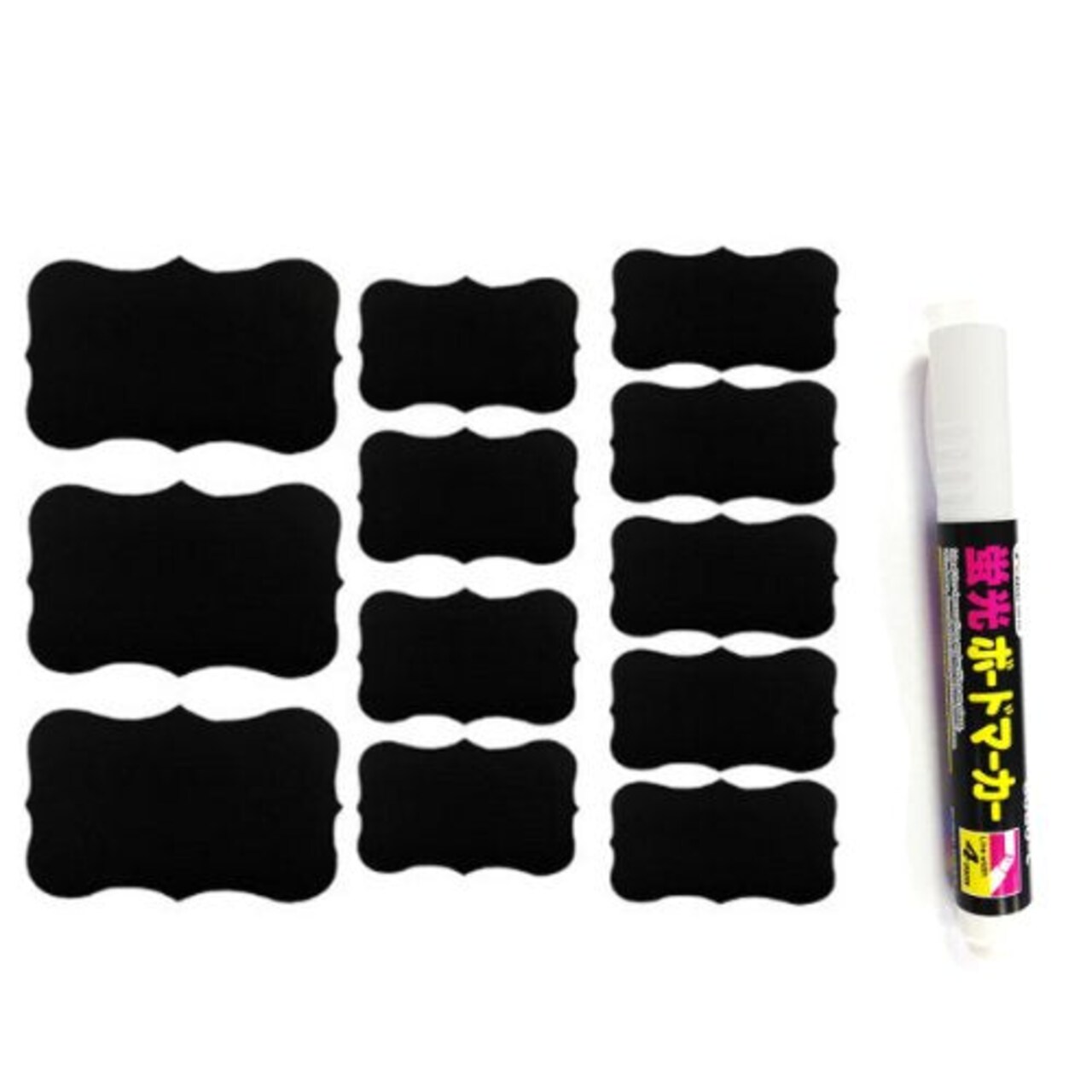 Wrapables Set of 32 Chalkboard Labels in Various Sizes, Fancy Rectangle With Chalk Pen